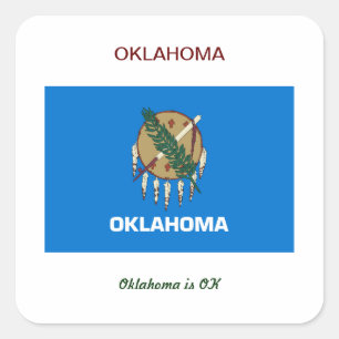 Pegatina Cuadrada Bandera de Oklahoma y eslogan