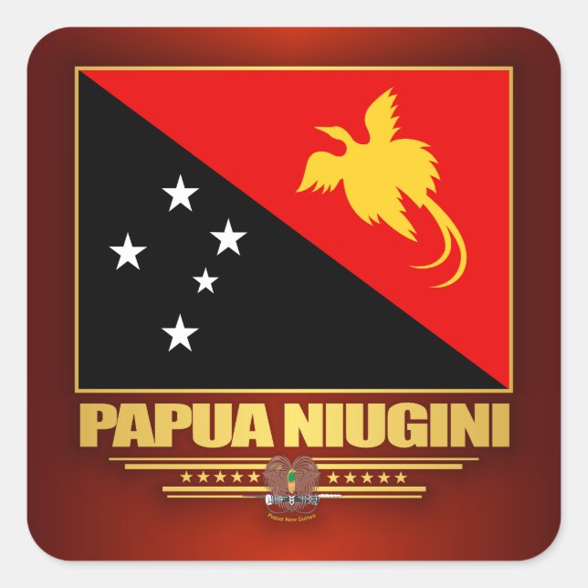 Pegatina Cuadrada Bandera de Papúa Nueva Guinea (Anverso)