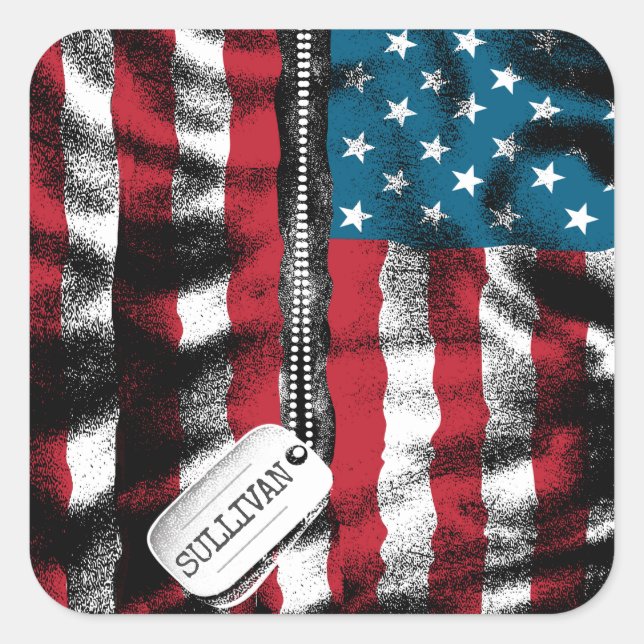 Pegatina Cuadrada Bandera de perro de soldado militar personalizado (Anverso)