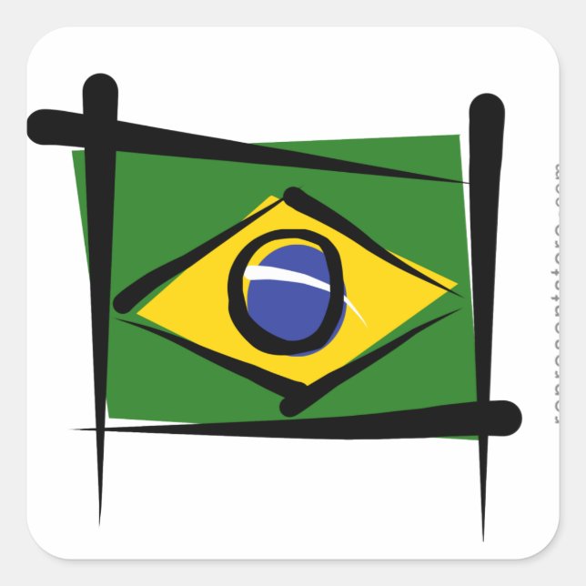 Pegatina Cuadrada Bandera de pincel de Brasil (Anverso)
