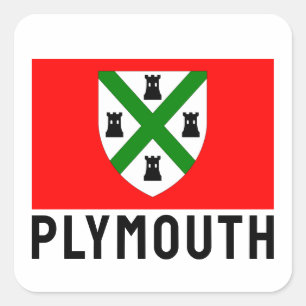 Pegatina Cuadrada Bandera de Plymouth (Inglaterra)