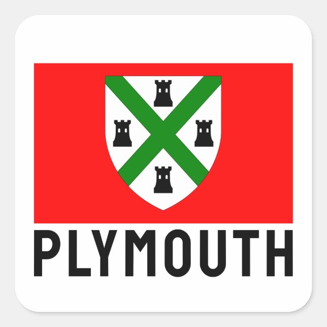 Pegatina Cuadrada Bandera de Plymouth (Inglaterra) (Anverso)