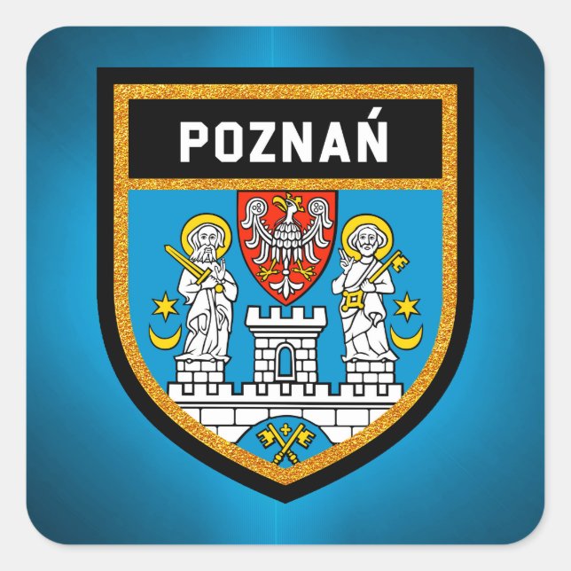 Pegatina Cuadrada Bandera de Poznań (Anverso)