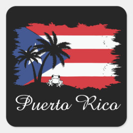 Pegatina Cuadrada Bandera de Puerto Rico vintage Coqui Boricua