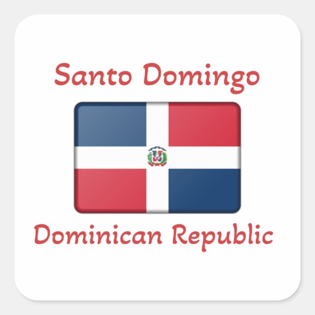 Pegatina Cuadrada Bandera de República Dominicana Santo Domingo (Anverso)