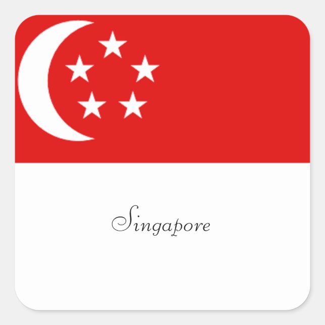Pegatina Cuadrada Bandera de Singapur, etiquetada (Anverso)
