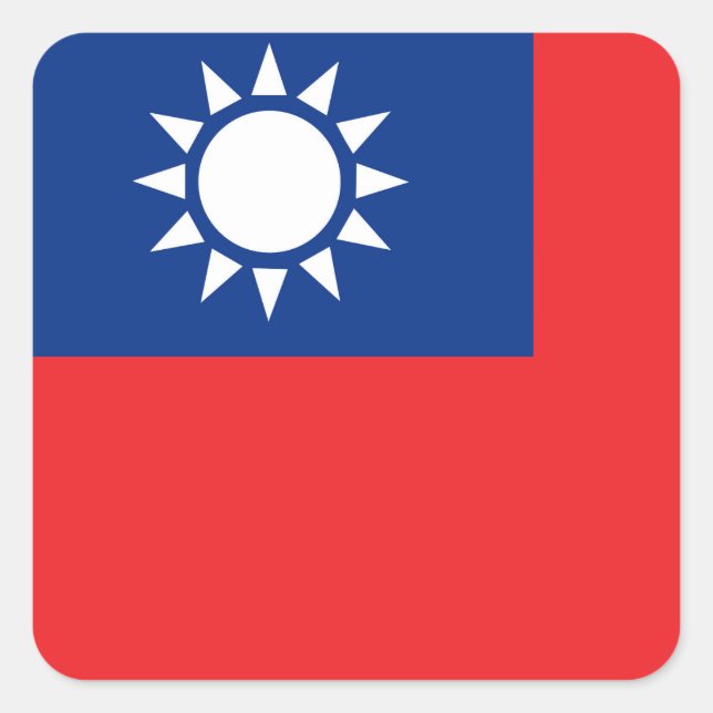 Pegatina Cuadrada Bandera de Taiwán la República de China (Anverso)