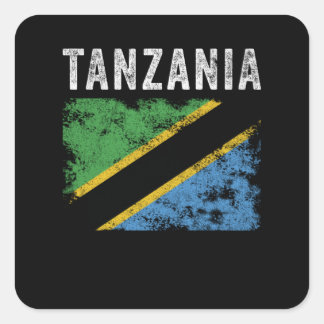 Pegatina Cuadrada Bandera de Tanzania angustiada Bandera de Tanzania