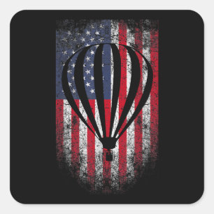 Pegatina Cuadrada Bandera de USA Vintage de globo aerostático