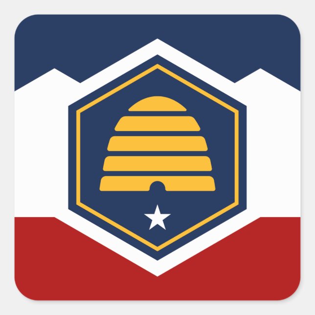 Pegatina Cuadrada Bandera de Utah (Bandera de colmena) (Anverso)