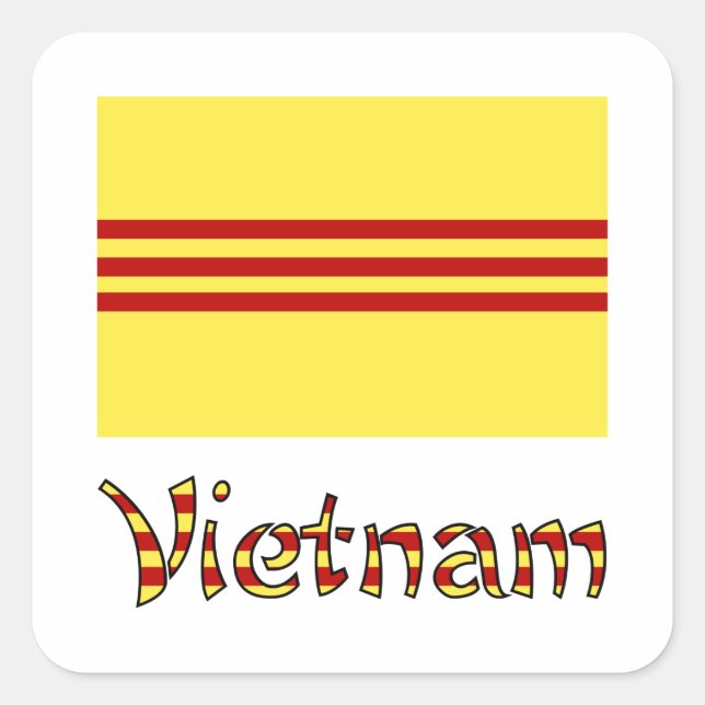 Pegatina Cuadrada Bandera de Vietnam y Vietnam del Sur (Anverso)