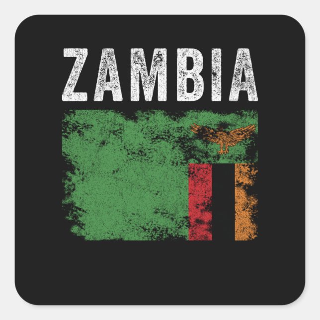 Pegatina Cuadrada Bandera de Zambia con problemas - Bandera de Zambi (Anverso)