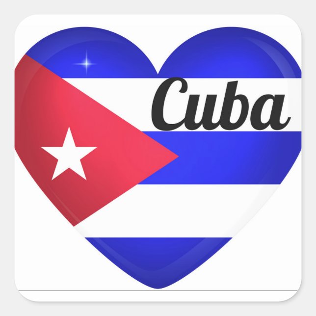 Pegatina Cuadrada Bandera del Corazón de Cuba (Anverso)