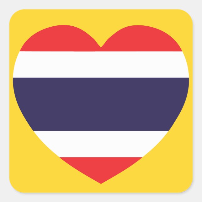 Pegatina Cuadrada Bandera del Corazón de Tailandia (Anverso)
