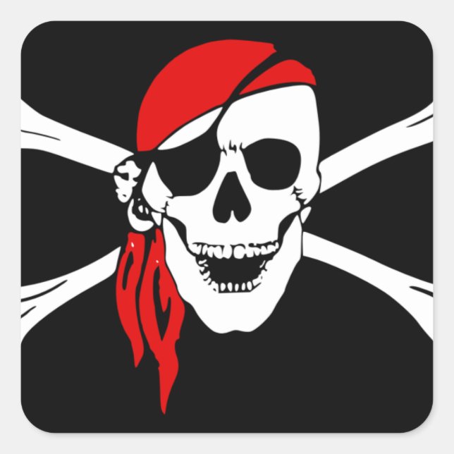 Pegatina Cuadrada Bandera del cráneo del pirata (Anverso)