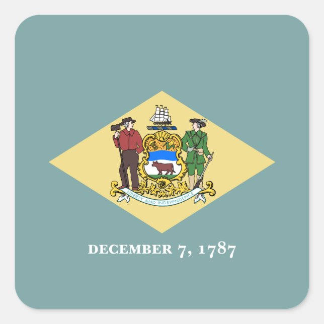 Pegatina Cuadrada Bandera del estado de Delaware (Anverso)