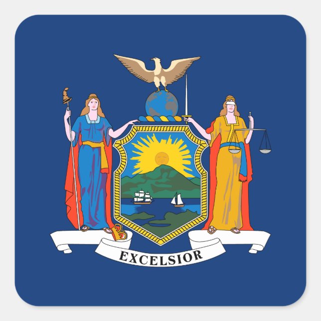 Pegatina Cuadrada Bandera del Estado de Nueva York (Anverso)