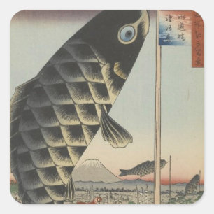 Pegatina Cuadrada Bandera del Festival de Peces Koi Japoneses Hirosh