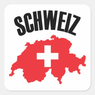 Pegatina Cuadrada Bandera del mapa de Suiza de Schweiz