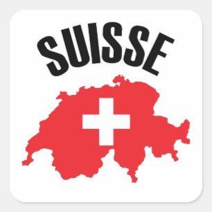 Pegatina Cuadrada Bandera del mapa de Suiza de Suisse