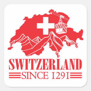 Pegatina Cuadrada Bandera del mapa de Suiza desde las montañas de 12