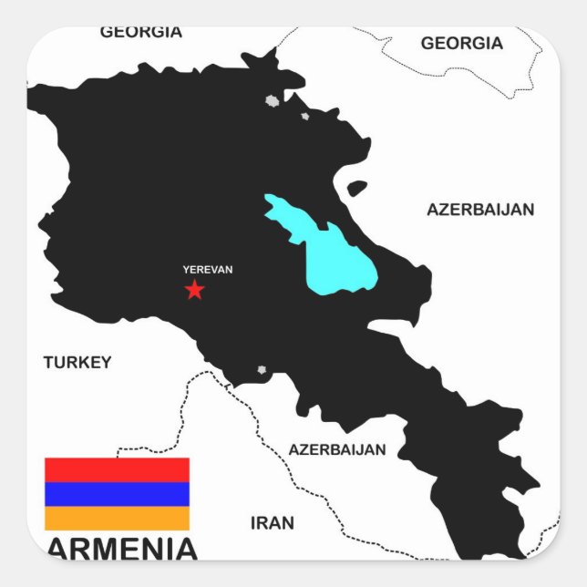 Pegatina Cuadrada bandera del mapa político del país armenio (Anverso)