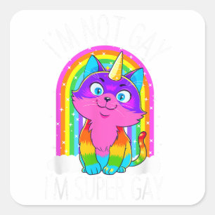 Pegatina Cuadrada Bandera del Orgullo LGBT Gay Unicornio No soy Gay