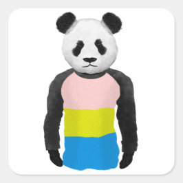 Pegatina Cuadrada Bandera del orgullo pansexual Panda Bear