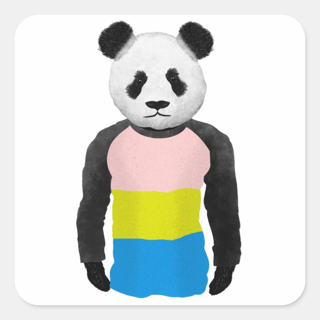 Pegatina Cuadrada Bandera del orgullo pansexual Panda Bear (Anverso)