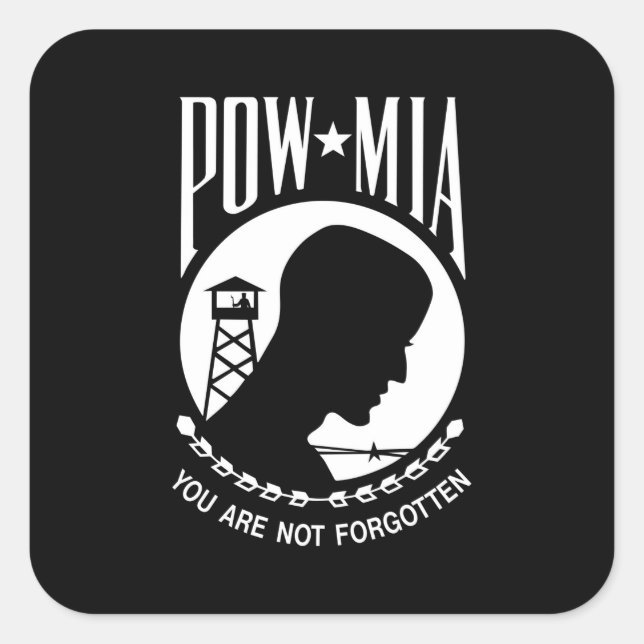 Pegatina Cuadrada Bandera del POW MIA: Soldados desaparecidos en la  (Anverso)