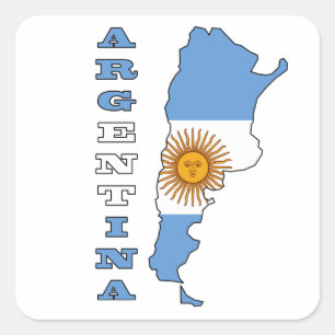 Pegatina Cuadrada Bandera en el mapa de Argentina