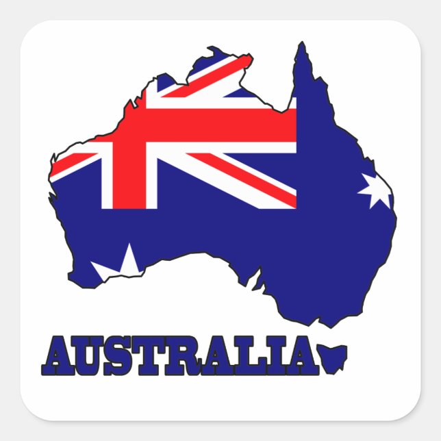 Pegatina Cuadrada Bandera en el mapa de Australia (Anverso)