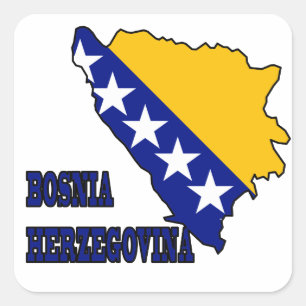 Pegatina Cuadrada Bandera en el mapa de Bosnia-Herzegovina