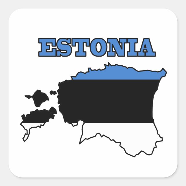 Pegatina Cuadrada Bandera en el mapa de Estonia (Anverso)