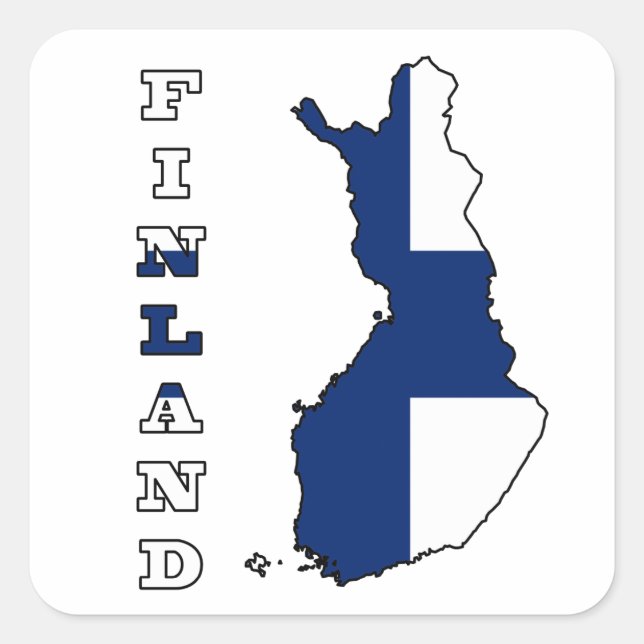 Pegatina Cuadrada Bandera en el mapa de Finlandia (Anverso)