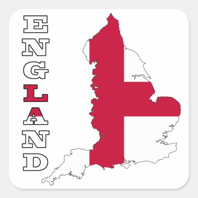 Pegatina Cuadrada Bandera en el Mapa de Inglaterra (Anverso)