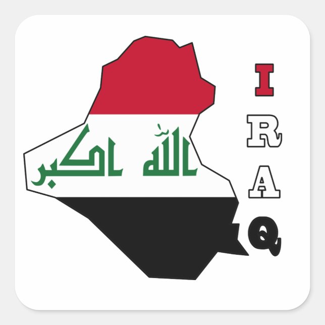 Pegatina Cuadrada Bandera en el mapa de Iraq (Anverso)