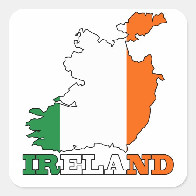 Pegatina Cuadrada Bandera en el mapa de Irlanda (Anverso)