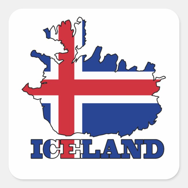 Pegatina Cuadrada Bandera en el mapa de Islandia (Anverso)