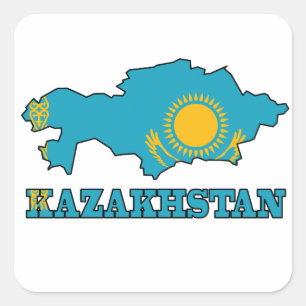 Pegatina Cuadrada Bandera en el mapa de Kazajistán