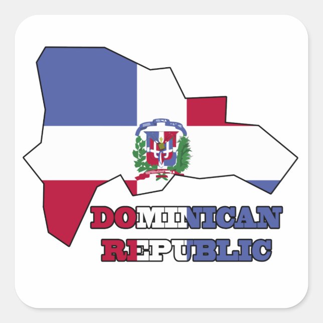 Pegatina Cuadrada Bandera en mapa República Dominicana (Anverso)