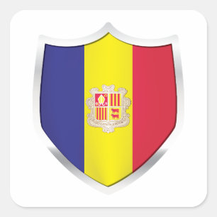 Pegatina Cuadrada Bandera Escudo de plata de Andora
