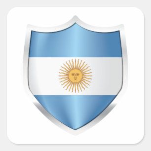Pegatina Cuadrada Bandera Escudo Plateado Argentina