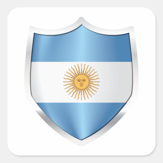 Pegatina Cuadrada Bandera Escudo Plateado Argentina (Anverso)
