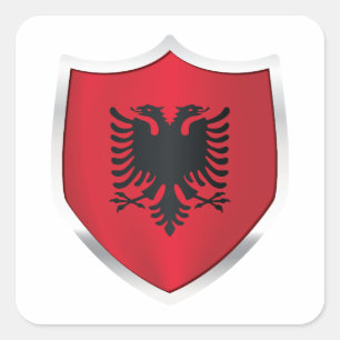 Pegatina Cuadrada Bandera Escudo Plateado de Albania