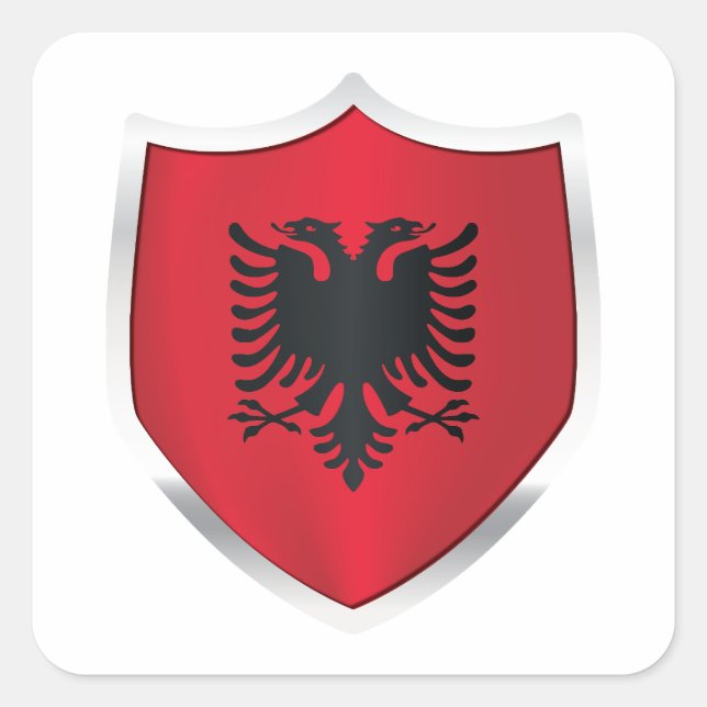 Pegatina Cuadrada Bandera Escudo Plateado de Albania (Anverso)