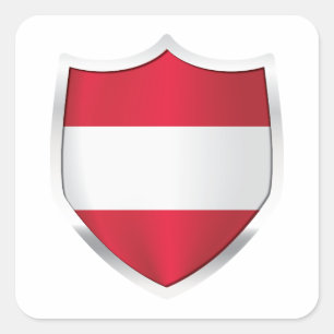 Pegatina Cuadrada Bandera Escudo Plateado de Austria