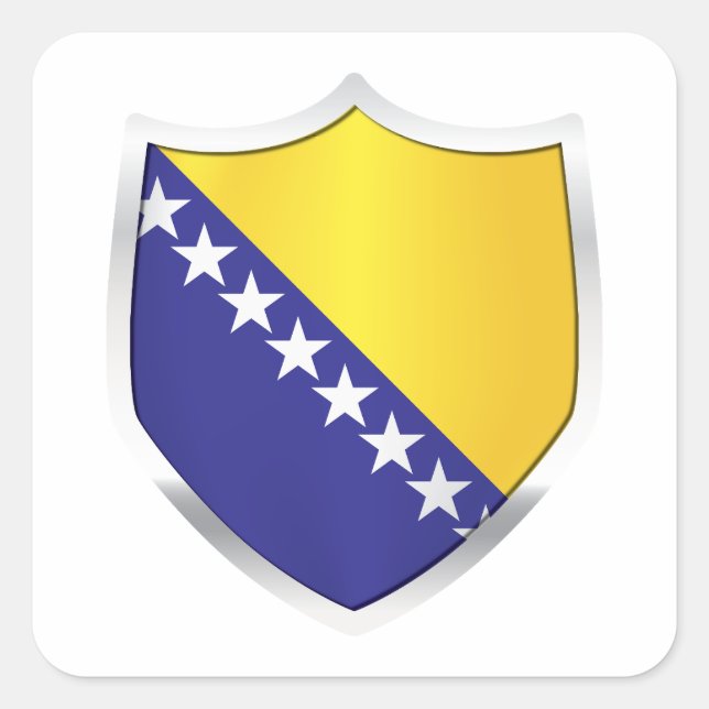 Pegatina Cuadrada Bandera Escudo Plateado de Bosnia (Anverso)