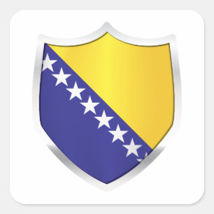 Pegatina Cuadrada Bandera Escudo Plateado de Bosnia