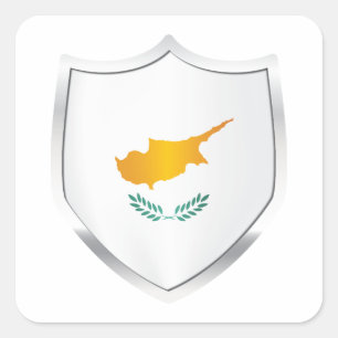 Pegatina Cuadrada Bandera Escudo Plateado de Chipre